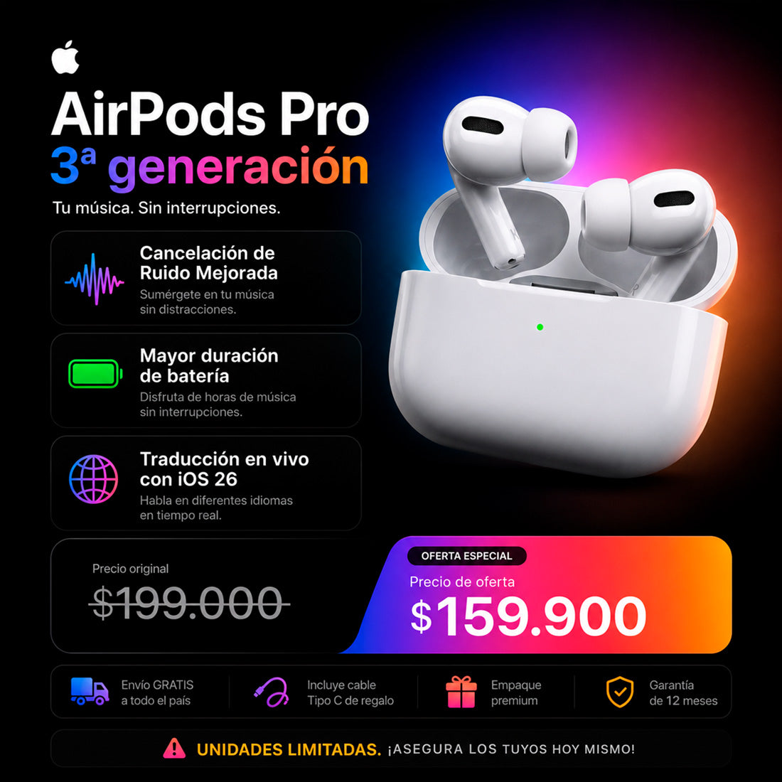 Airpods Pro 3 generación (Envío, estuche y cargador GRATIS)